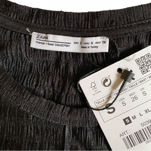 NWT Zara Short Sleeve Crinkled Textured Shirt Top Size S Black Geometric Pattern - Picture 12 of 13